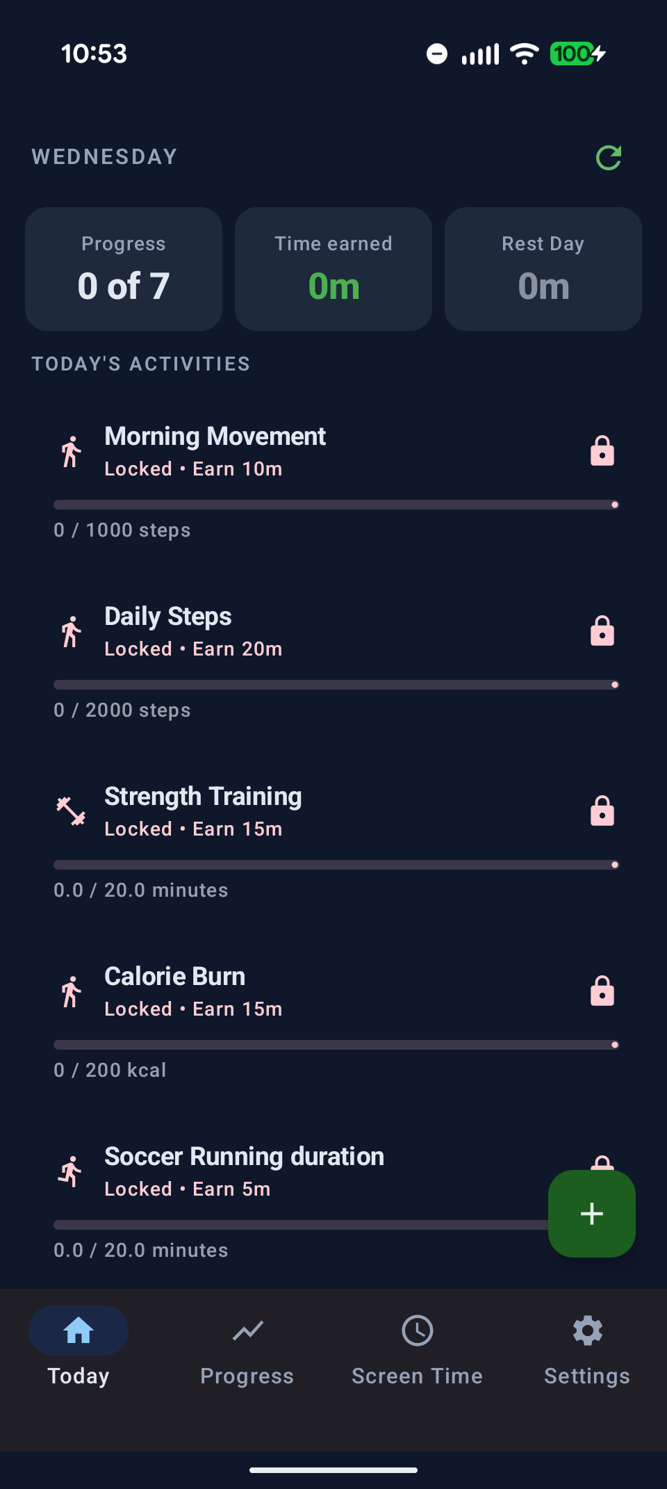 Move2Swipe Today screen showing time earned